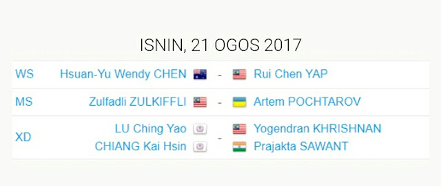 Jadual Kejohanan Badminton Dunia 2017 Glasgow