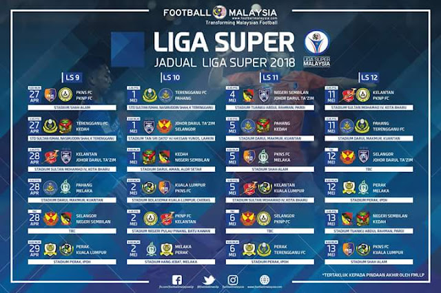 Jadual Perlawanan JDT 2018 Liga Super